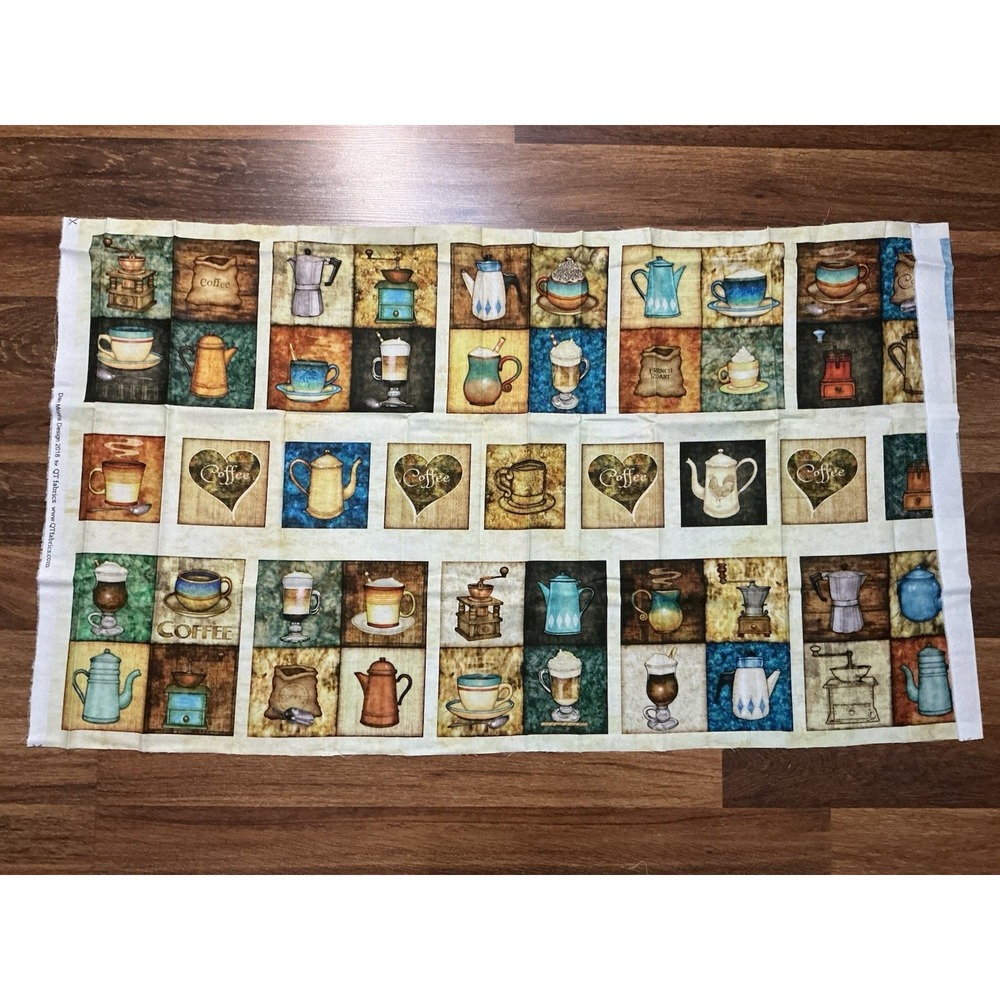 2018 Dan Morris CAFE ALL DAY Fabric Panel Cut & Sew 42in X 24in Coffee Latte